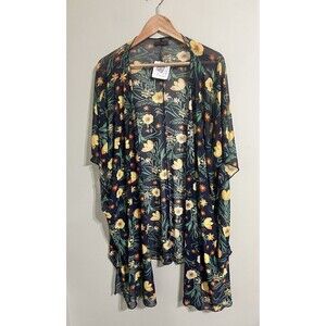 Nwt Shiela Rose  Cardigan Kimono Open Front Navy Blue floral Print Women Size XL
